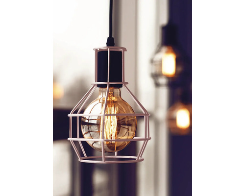 Závesná lampa s kovovou ochrannou mriežkou