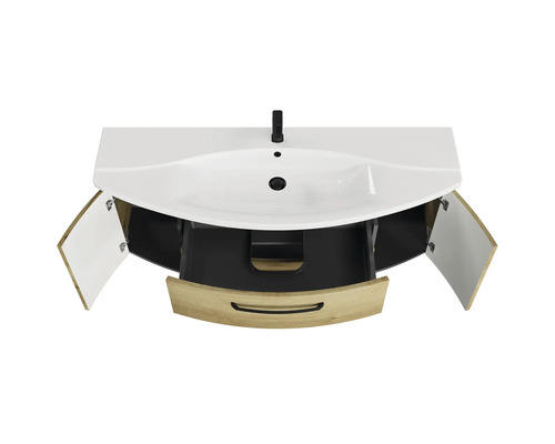 Skrinka pod umývadlo s otvorenou skrinkou a zásuvkou do kúpeľne