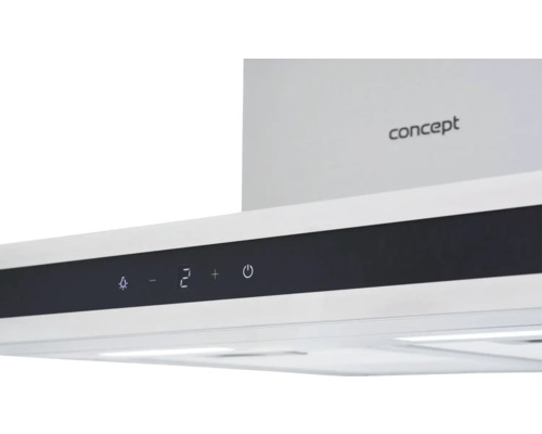 Detailný pohľad na digestor s ovládacím panelom a logom Concept