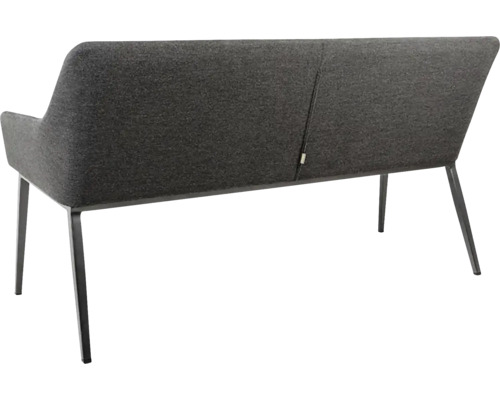 Pohľad zozadu na sivú lavicu s látkovým poťahom a kovovými nohami