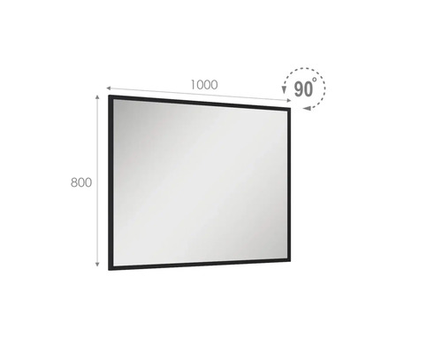 Obdĺžnikové zrkadlo s rozmermi 1000 krát 800 milimetrov a uhlom 90 stupňov.