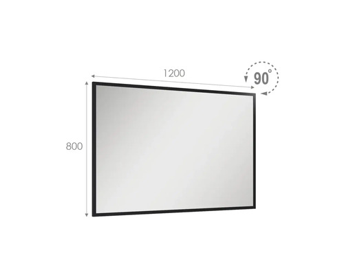 Obdĺžnikové zrkadlo s rozmermi 1200 x 800 a uhlom 90 stupňov.