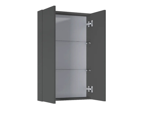 Otvorená závesná skrinka s tromi sklenenými policami do kúpeľne