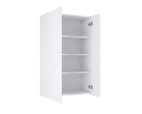 Biela závesná skrinka s otvorenými dverami a tromi policami