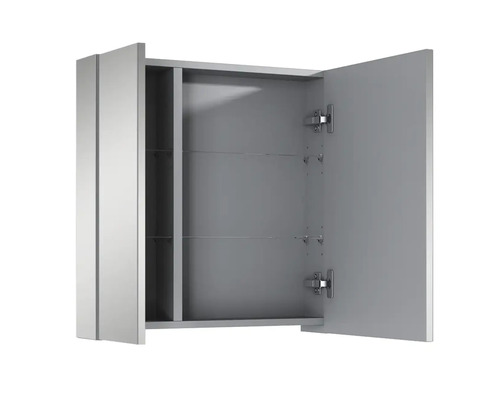 Otvorená zrkadlová skrinka s policami do kúpeľne