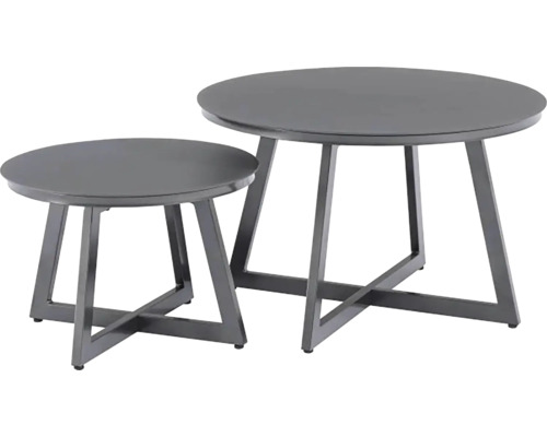 Dva okrúhle konferenčné stolíky s kovovým rámom