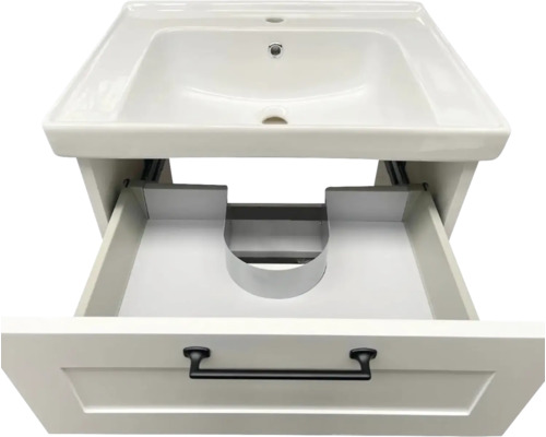 Skrinka pod umývadlo s otvoreným výsuvným šuplíkom