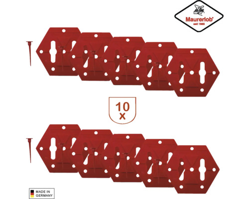 Desať upevňovacích dosiek Mauererlob s klincami