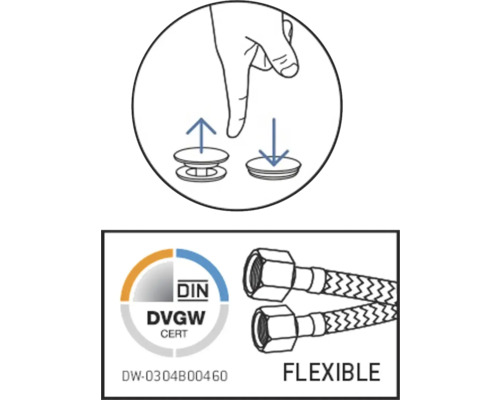Návod na inštaláciu odtokovej súpravy a certifikát DIN DVGW pre flexibilné hadice