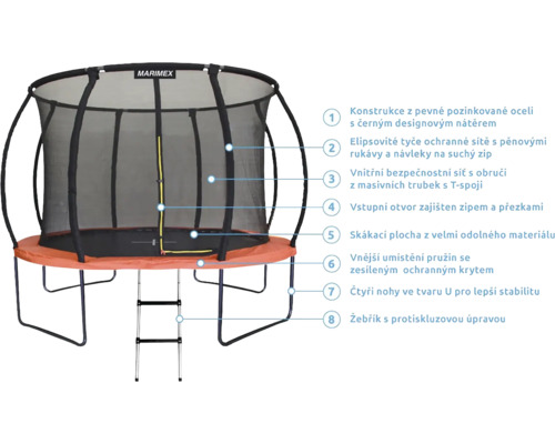 Trampolína s ochrannou sieťou a rebríkom