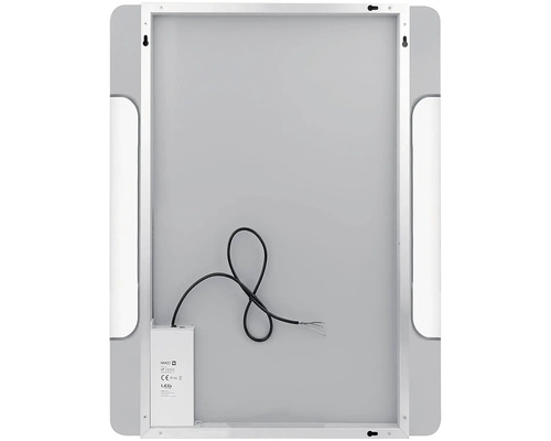 Zadný pohľad na LED zrkadlo s rámom a pripojovacím káblom