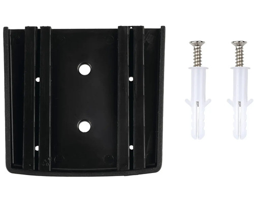 Čierny plastový držiak so skrutkami a hmoždinkami