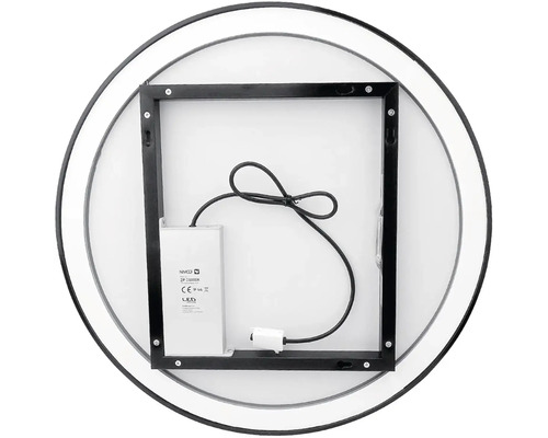 Zadná strana okrúhleho zrkadla s rámom a LED osvetlením