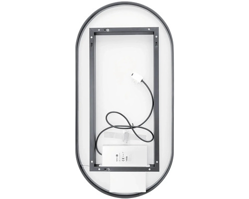 Pohľad zozadu na oválne zrkadlo s rámom na montáž na stenu