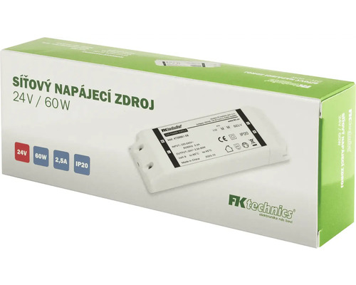 Sieťový zdroj FK Technics 24V/60W v obale produktu