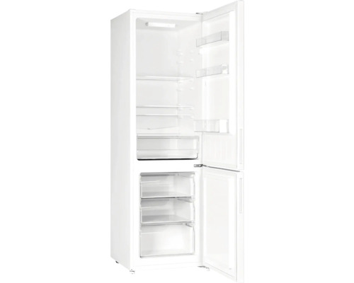 Otvorená chladnička s niekoľkými policami a priehradkami