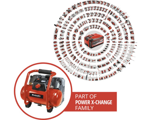 Akumulátorový kompresor Einhell Power X-Change v prevádzke, súčasť rodiny Power X-Change