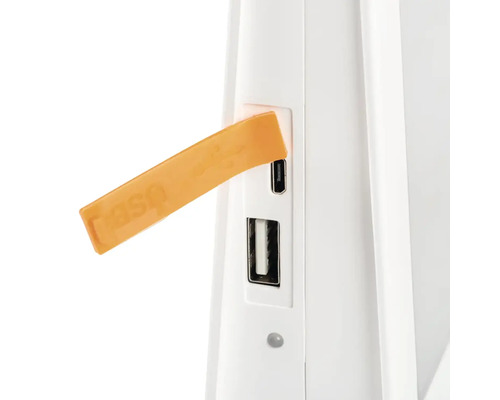 Detail zariadenia s portami USB a USB-C.