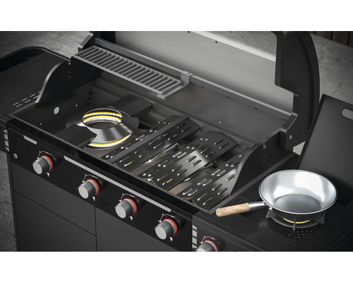 Plynový gril s varnou doskou a otvoreným grilovacím roštom