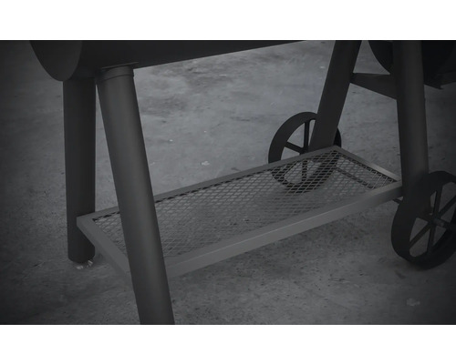 Detailný pohľad na grilovací vozík s odkladacou mriežkou