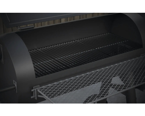 Vnútorný pohľad na otvorený gril s roštom a úložnou policou