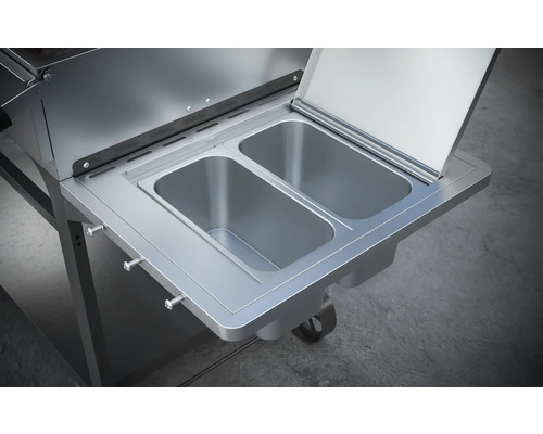 Grilovací stôl z nehrdzavejúcej ocele s dvoma nádobami a vekom