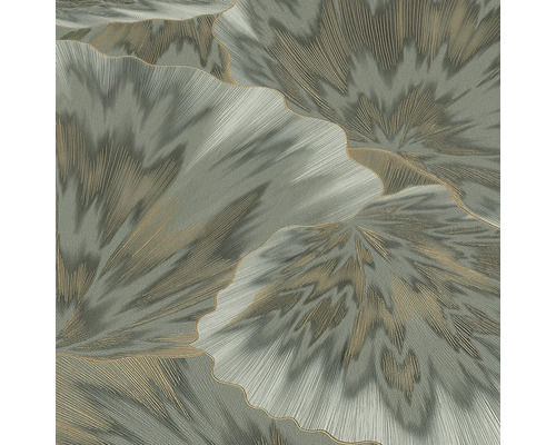 Tapeta s kvetinovým vzorom v šedej a zlatej farbe