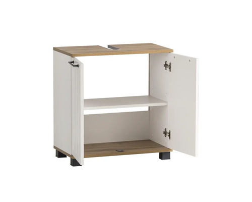 Skrinka pod umývadlo s otvorenými dvierkami a vnútornou policou