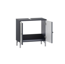 Skrinka pod umývadlo s otvorenými dvierkami a policou