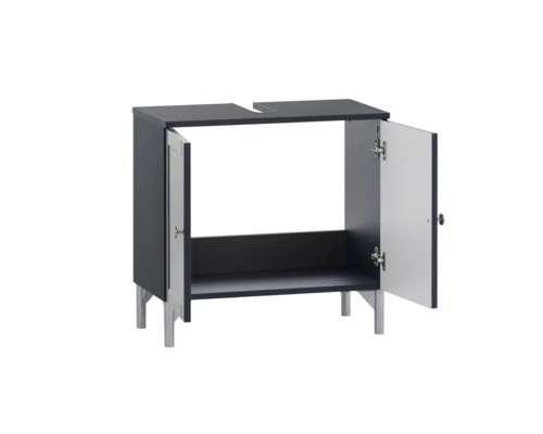 Skrinka pod umývadlo s otvorenými dvierkami a policou