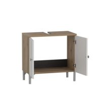 Skrinka pod umývadlo s dvomi otvorenými dvierkami a striebornými nožičkami