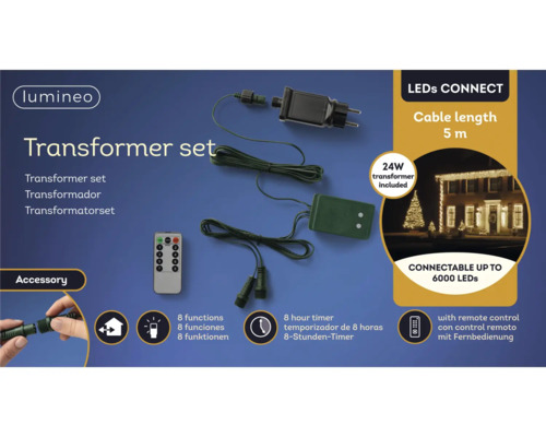 Transformátorová súprava Lumineo s 5-metrovým káblom a diaľkovým ovládaním