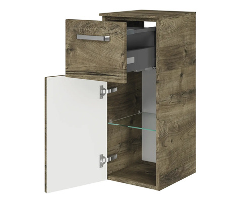 Kúpeľňová skrinka so zásuvkou a dvierkami