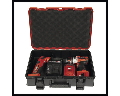 Akumulátorový skrutkovač a akumulátorový uhlový skrutkovač v kufríku na náradie