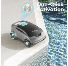 Logo Aiper na čistiaceho robota s aktiváciou jedným kliknutím vedľa bazéna