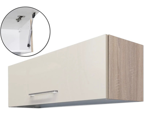 Závesná skrinka s dvierkami, rukoväťou a plynovou pružinou