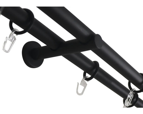 Dvojitá záclonová tyč so záclonovými krúžkami a háčikmi