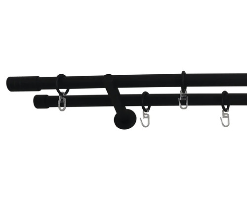 Dvojitá záclonová tyč s krúžkami a háčikmi na upevnenie záclon