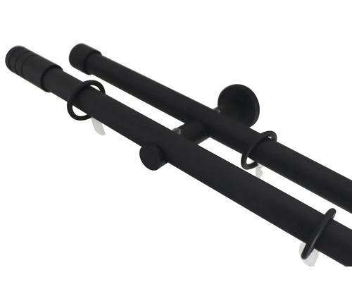 Dvojitá kovová záclonová tyč s krúžkami a držiakom