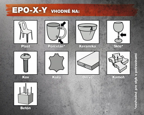 Vhodné pre plast, porcelán, keramiku, sklo, kov, kožu, drevo, kameň a betón