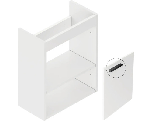 Biela spodná skrinka s dvoma policami a úchytkou