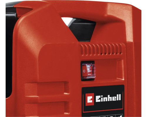 Detailný pohľad na zariadenie Einhell s vypínačom a logom