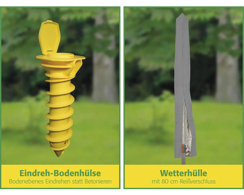 Obrázok zemnej objímky so skrutkovacím upevnením a ochranného obalu na slnečníky.