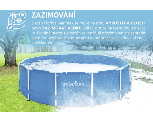 Bazén Marimex Florida v zime naplnený snehom