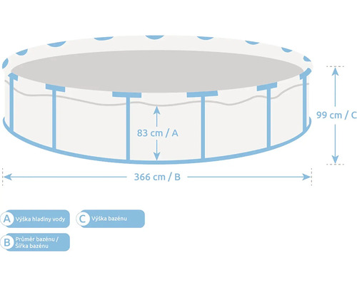 Ilustrácia okrúhleho bazéna s priemerom 366 cm a výškou 99 cm