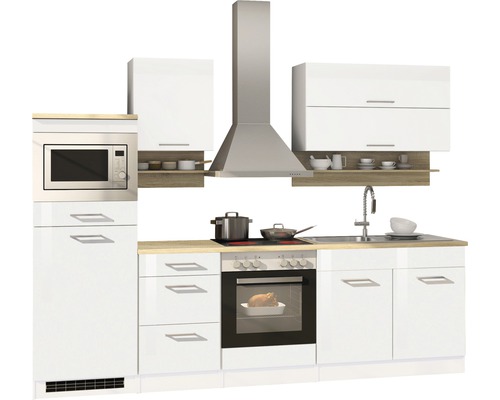 Kuchynská linka so závesnými skrinkami, digestorom, drezom a vstavanými spotrebičmi