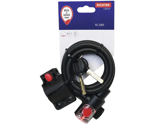 Richter RL 585 cyklistický lanový zámok, priemer 10 mm, dĺžka 1000 mm s kľúčom a držiakom