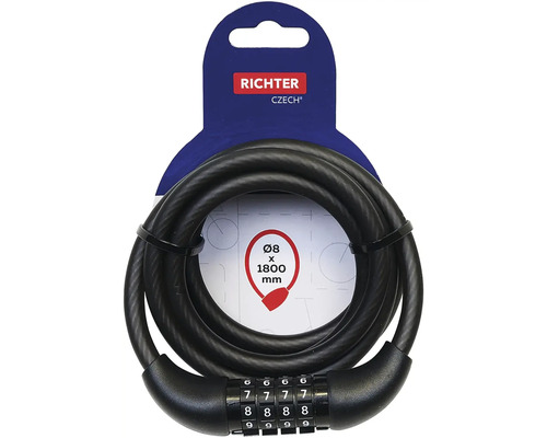 Káblový zámok Richter Czech s číselnou kombináciou, osem krát 1800 milimetrov