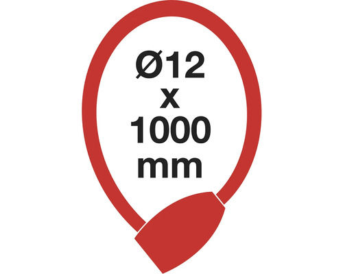 Špecifikácie lankového zámku: priemer 12 milimetrov, dĺžka 1000 milimetrov