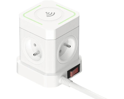 Kocková zásuvková lišta s vypínačom a funkciou indukčného nabíjania